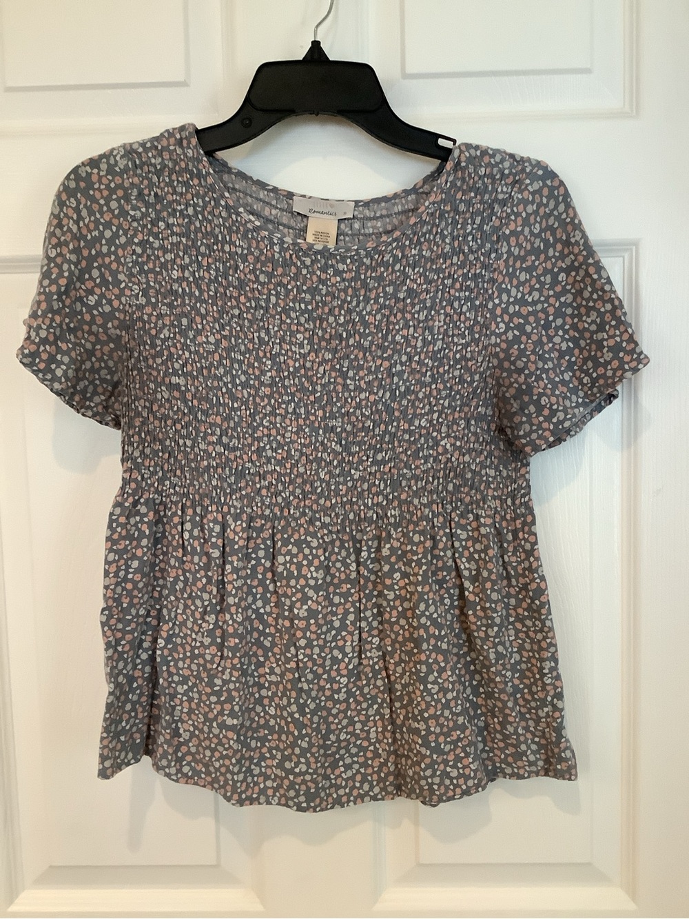 URBAN Romantics Dusty Blue Floral Smocked Peplum Blouse
